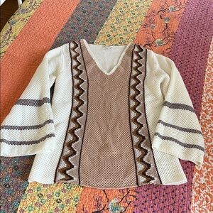 EARTHBOUND Cream and Brown V-Neck Sweater
